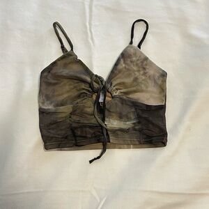 Earthy Tie-Dye Crop Top with Drawstring